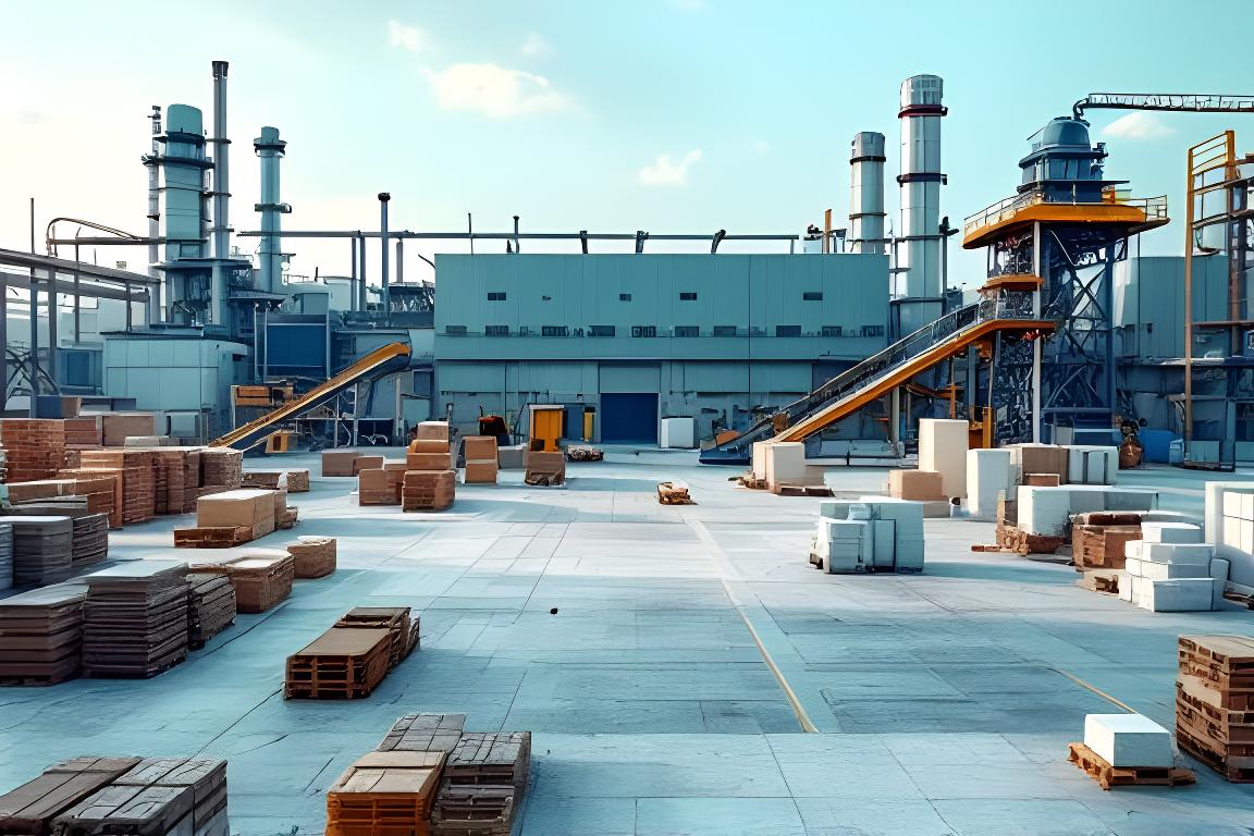 Vista amplia de la planta cerámica en Avenida Tambor de Tacuarí, con patios de trabajo y materiales apilados en Posadas